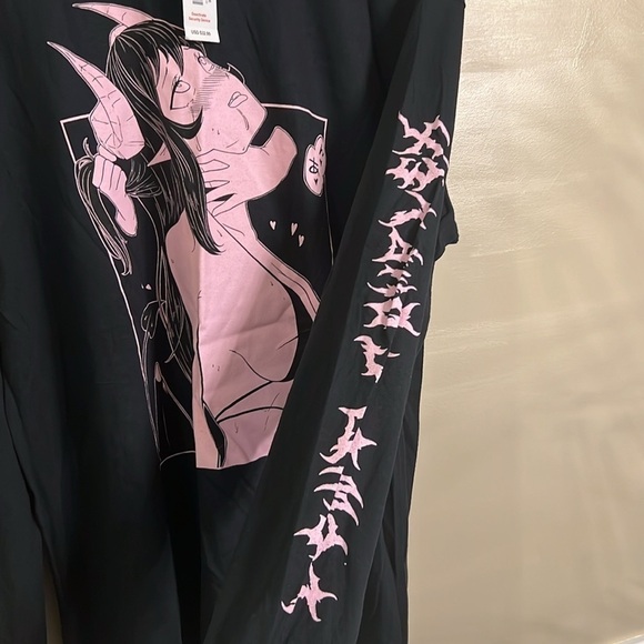 Spencer’s Lewd Complex Graphic T-Shirt Long-Sleeved Black Pink Size Large NWT - Picture 3 of 9